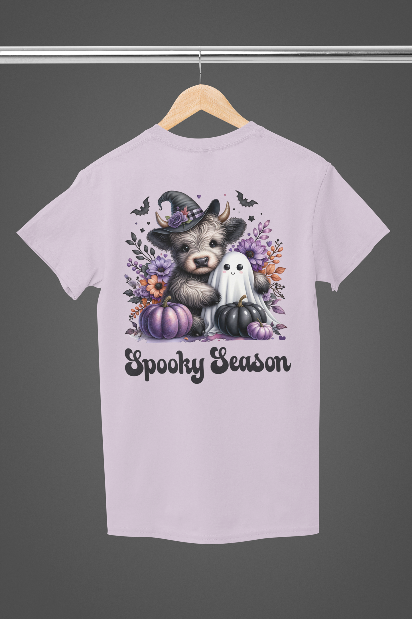 Lavender Highland Cow & Ghost Spooky Season T-shirt