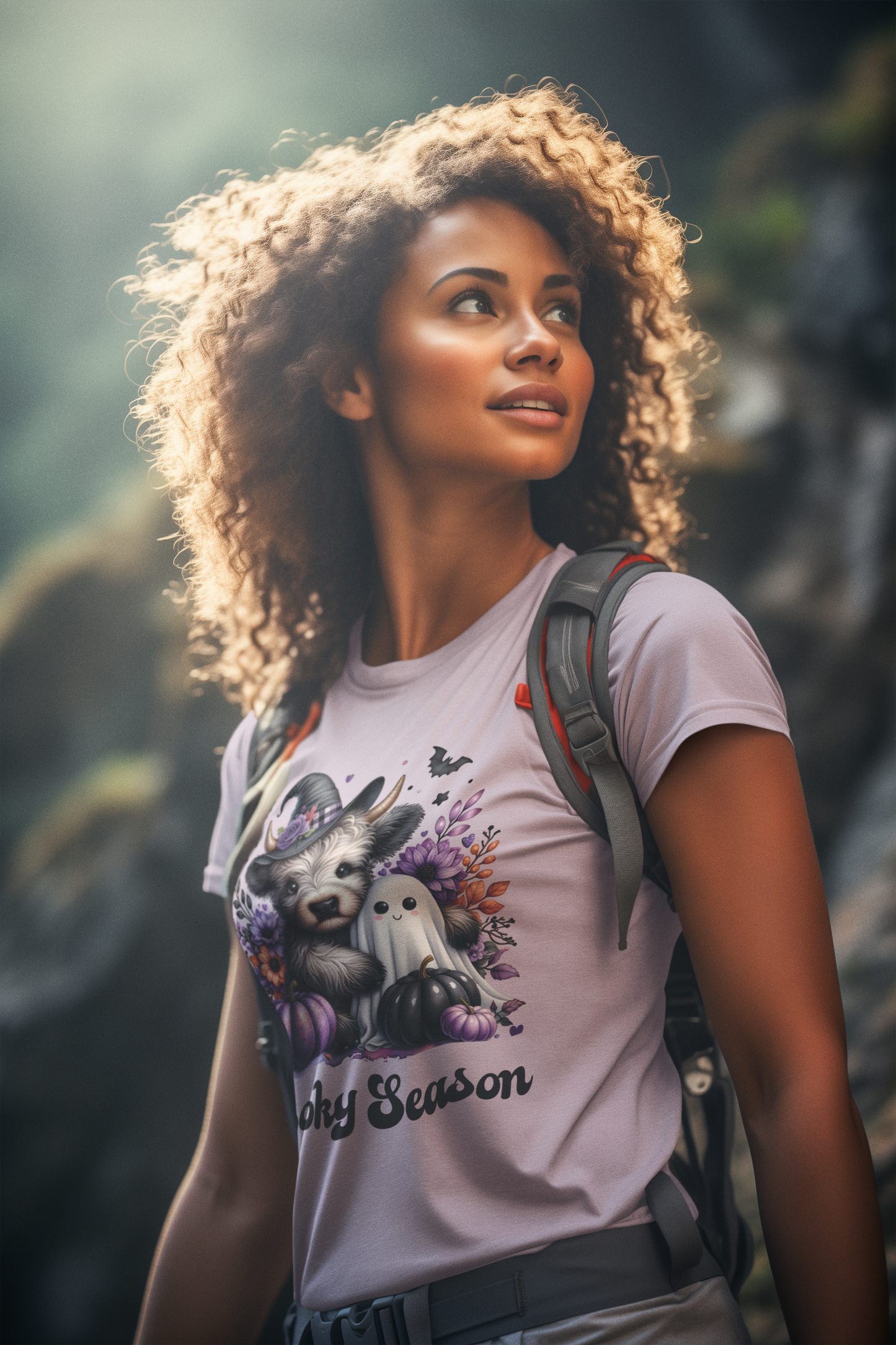 Lavender Highland Cow & Ghost Spooky Season T-shirt